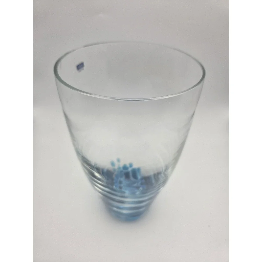 Caithness Scotland Art Glass Vase Blue Controlled Bubble Base Signed Label 9